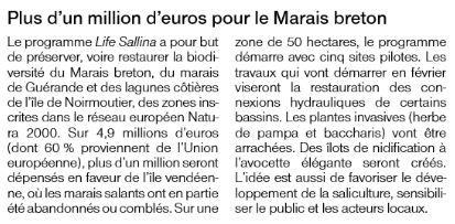 Plus d'un millon d'euros pour le Marais breton